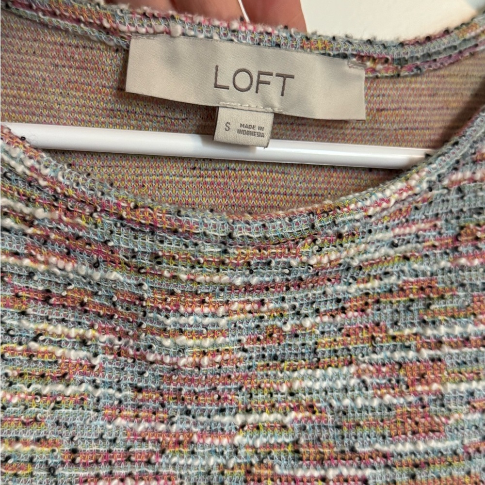 LOFT Ann Taylor Colorful Tweed Short Twist Sleeve Knit Top - Casual Workwear - Picture 9 of 14